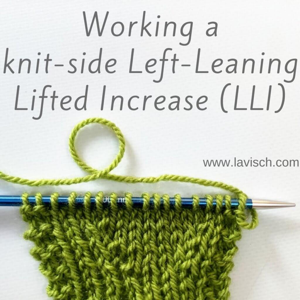 Tutorial on working a knit-side left-leaning lifted increase or LLI for short