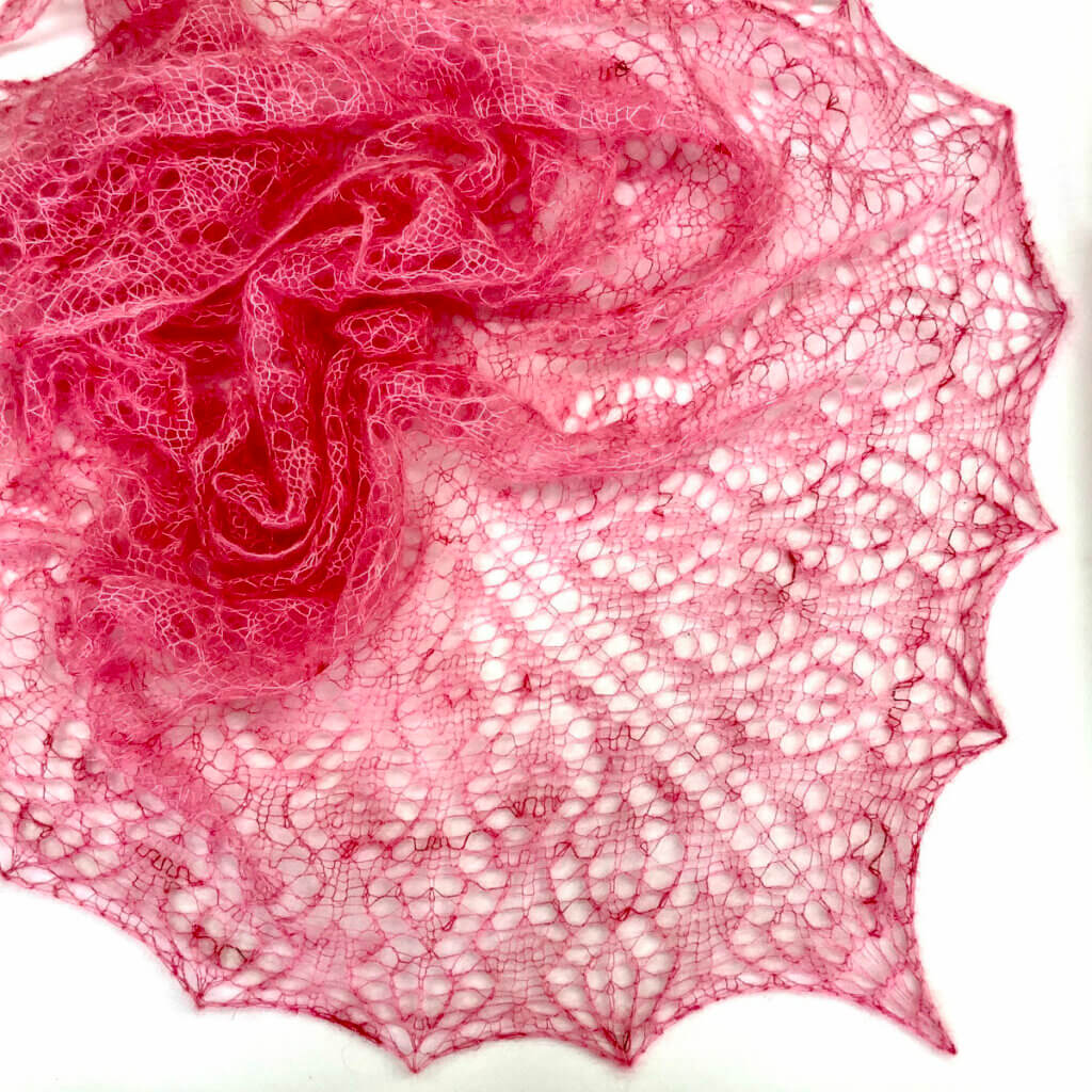 Strawberry Finch shawl after blocking
