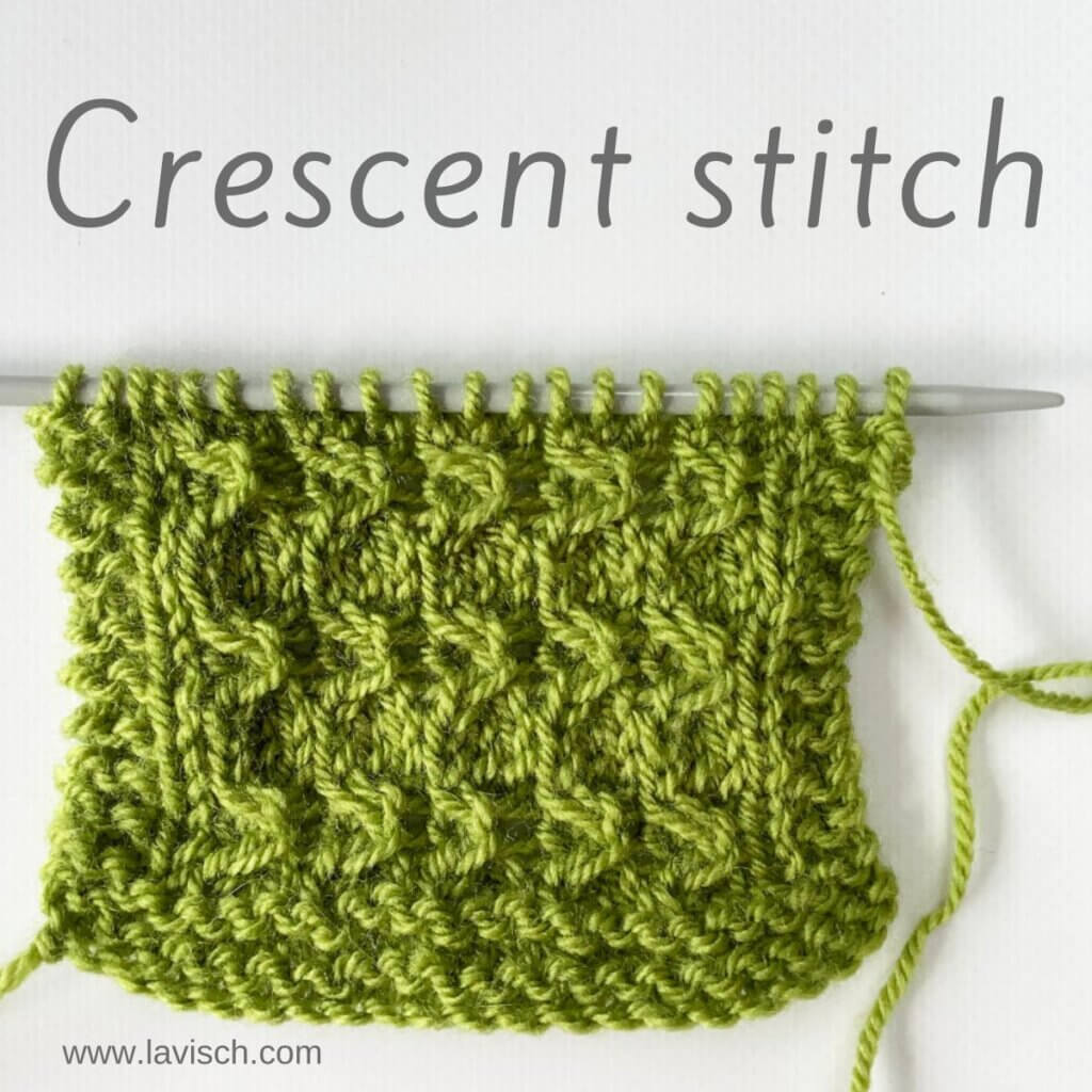 A swatch showing the crescent stitch in green yarn.