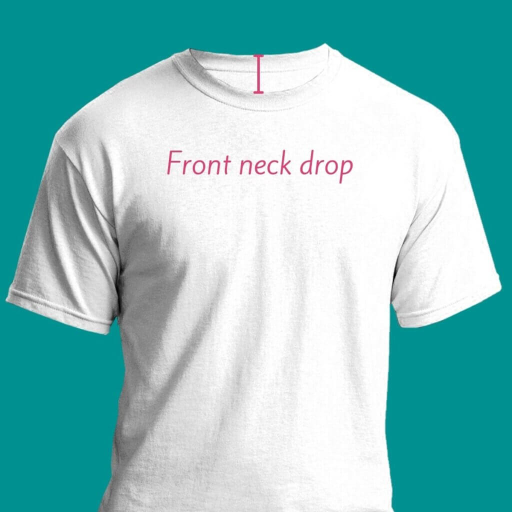 Flat lay picture of a t-shirt showing the front neck drop