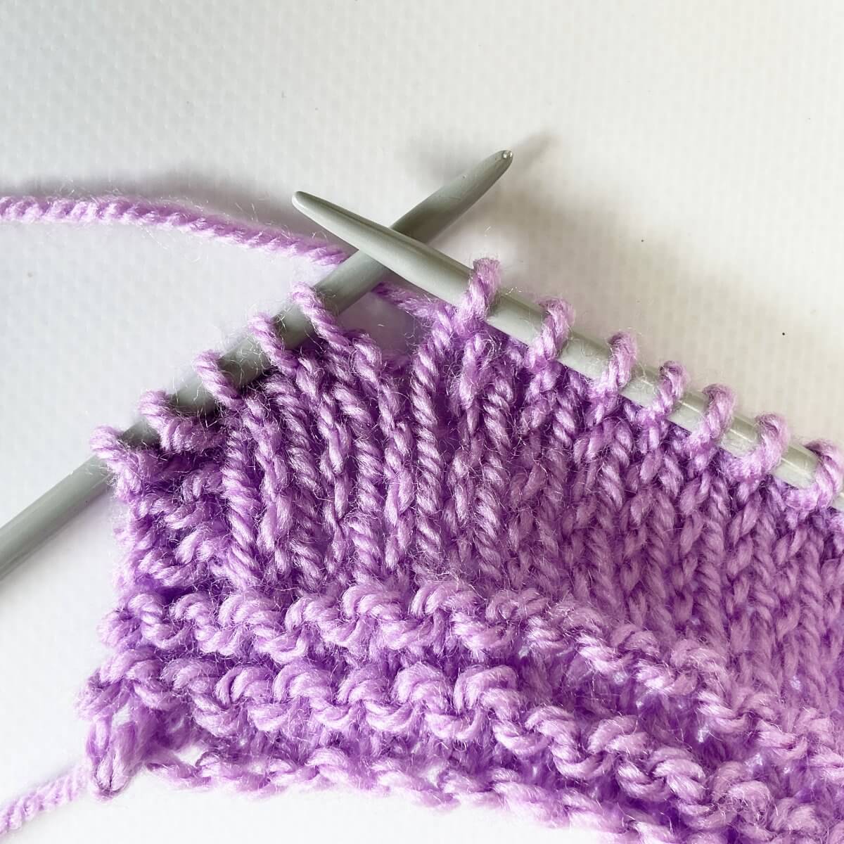 Working shadow wrap short rows on the RS - step 2