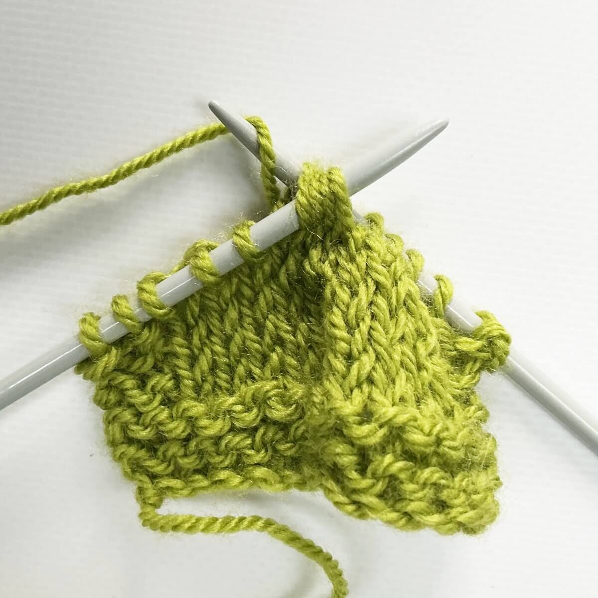 Step 3 of working the k4tog bf decrease