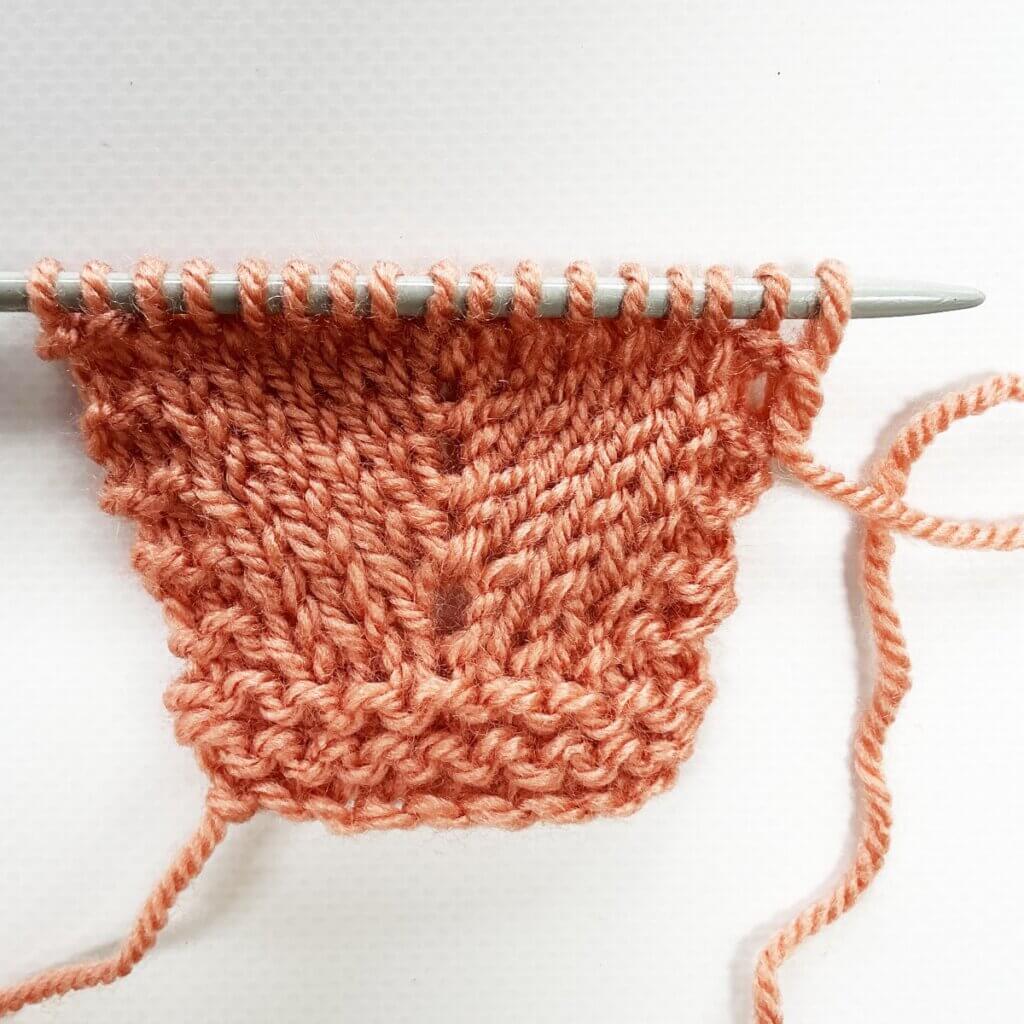 The result of working the double knit below increase, from the RS